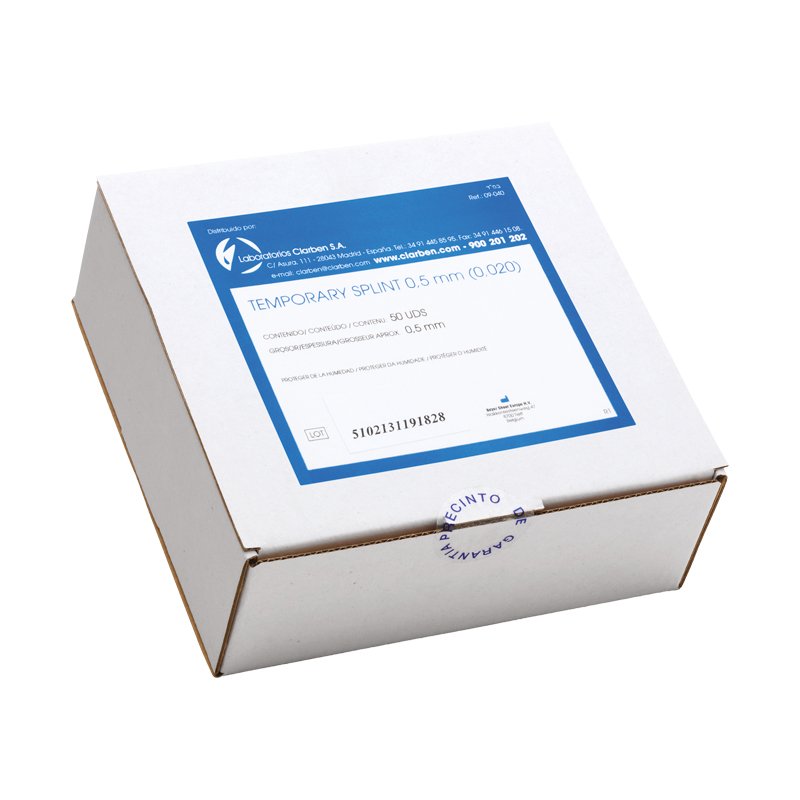 Temporary Splint 0,5 mm Laboratorios Clarben - Caja de 50 unidades. Cuadradas
