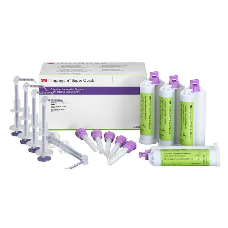Impregum Super Quick Light Body 69379 Solventum - 4 cartuchos de 50 ml  5 jeringas intraorales moradas  5 puntas de mezcla Garant moradas