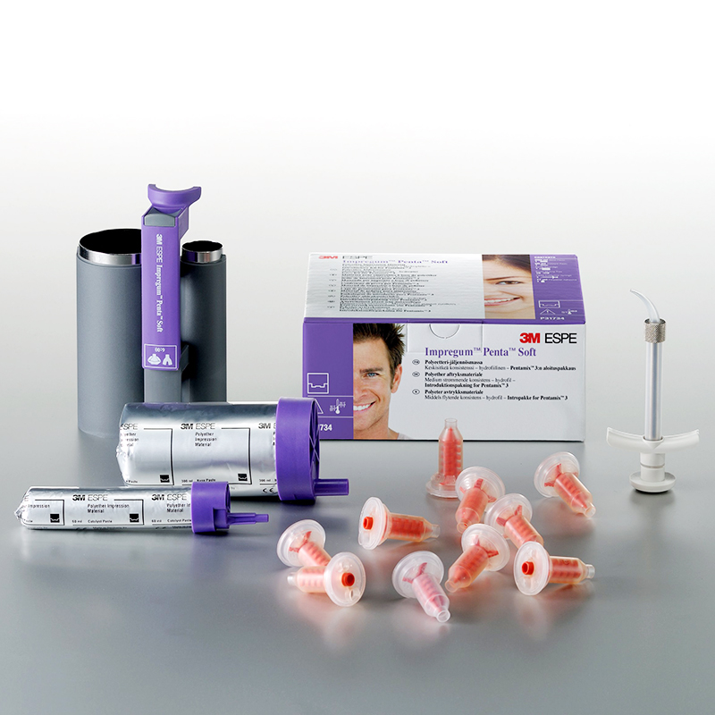 Impregum Penta Soft Kit intro- P31734 Solventum - ENVASE 1 x Base tubular de 300 ml, 1 x catalizador de 66 ml, 1 cartucho, 10 Penta cánulas y jeringa 