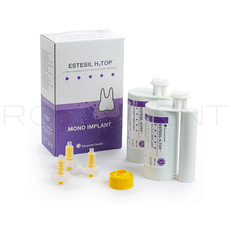 ESTESIL H2TOP MONOIMPLANT Tokuyama -  2 Unidades de 380ml cada una (base + catalizador), 10 puntas de mezcla, 1 anillo de sellado.