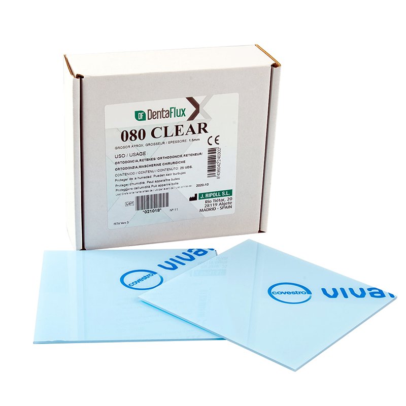 Clear 080 2 mm (rígidas) Dentaflux - Caja de 25 unidades. Ortodoncia y retenes. Cuadradas