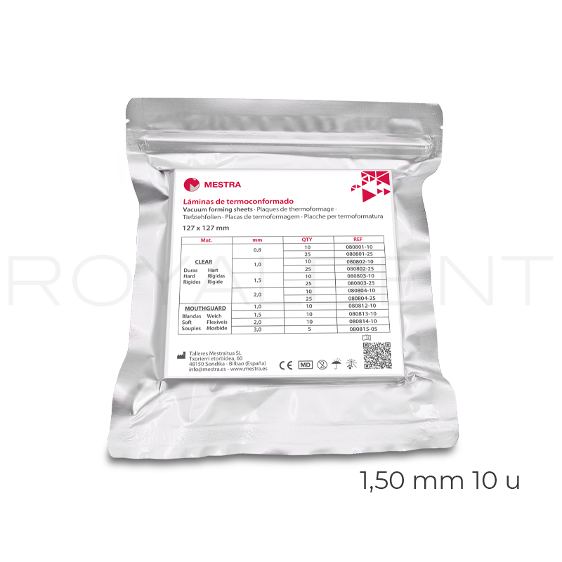 Planchas CLEAR duras transparentes 1,0 mm 080803-10 Mestra Mestra - Caja de 10 unidades, para alineadores de ortodoncia y aparatos de ortodoncia
