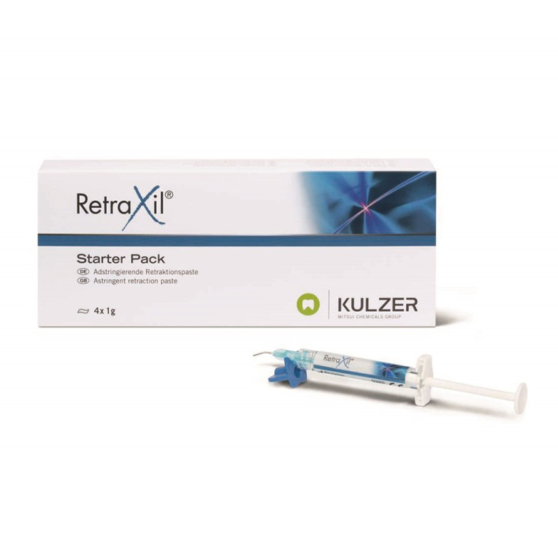 Retraxyl Starterkit 66098180 Heraeus-Kulzer - 4 jeringas de 1 g + 2 dispositivos de enrosque + 20 puntas
