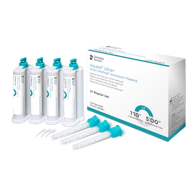 Aquasil Ultra+ siliconas fluidas Dentsply Sirona - 4 cartuchos de 50 ml. + 12 puntas de mezcla.