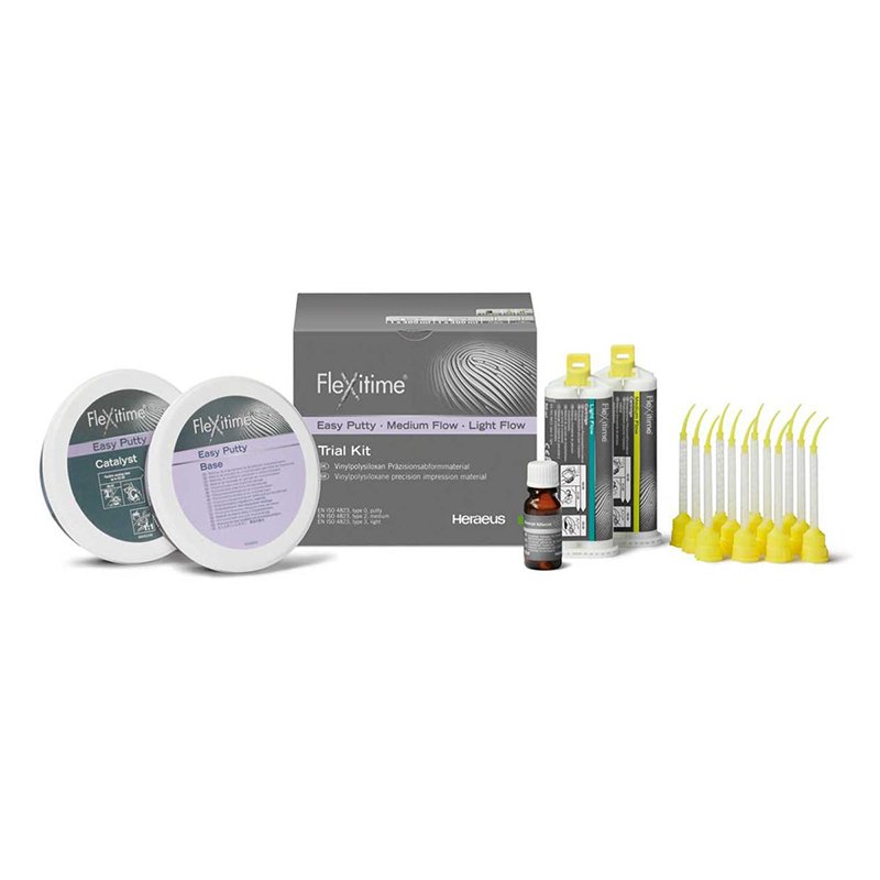 Flexitime Trial Kit Easy Putty Heraeus-Kulzer - 600 ml. Putty + 2 x 50 ml. ( 1 cartucho de cada Medium y Light Flow ) + accesorios.