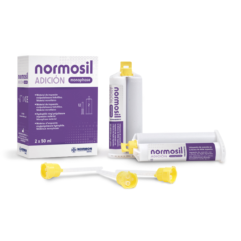 Normosil Adición Monophase Laboratorios Normon - Envase con 2 cartuchos de 50 ml + 12 puntas mezcladoras