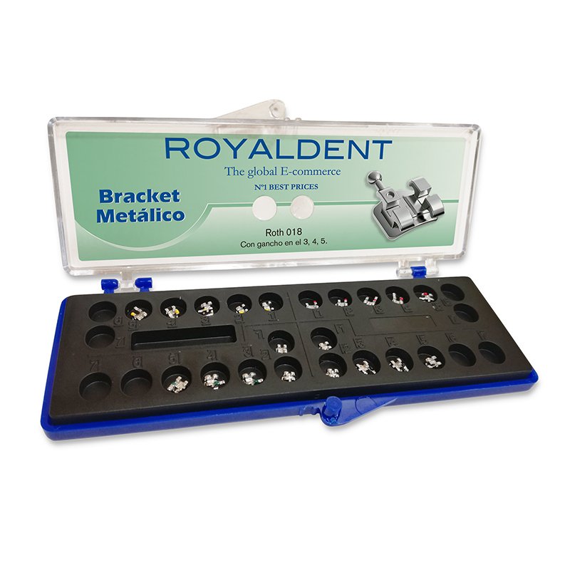 1 caso de metal Roth 018 American Eagle-Royal Dent - 20 brackets con bola en caninos y premolares,