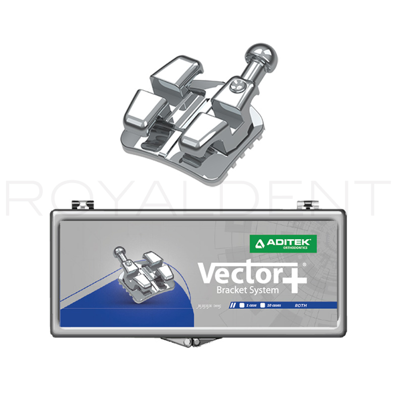 1 caso Brackets Vector+ Picco Metálico Roth 0.22 Aditek - 1 caso 20 brackets 3.4.5 con gancho