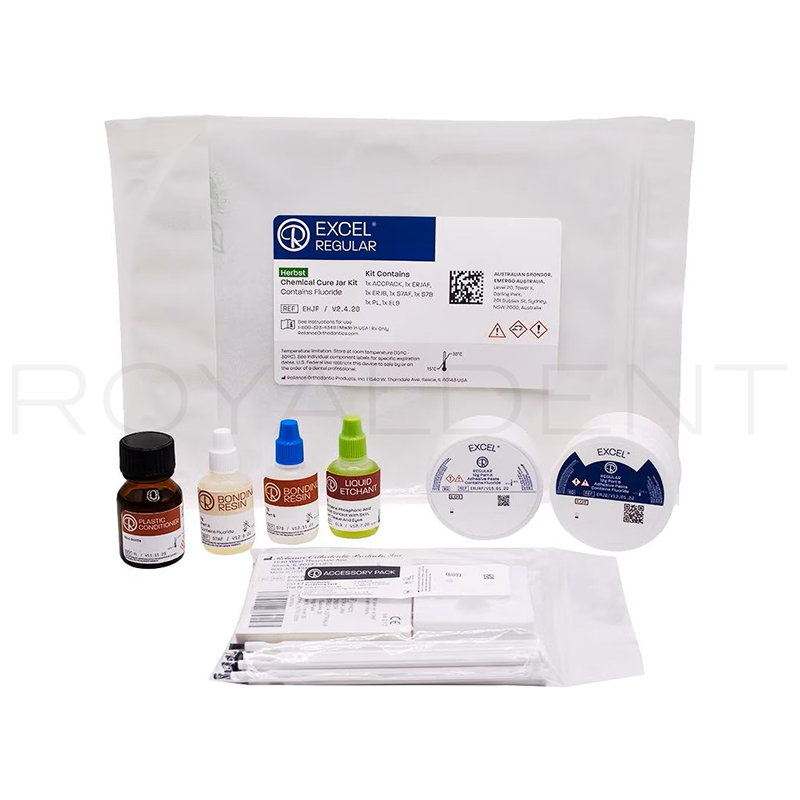 KiT Excel regular con fluor en Tarro Reliance Othodontic - Excel Part A 12G Jar with Fluoride (ERJAF), Excel Part B 12G Jar (ERJB) (1) Bonding Resin Part A with Fluoride, 7G Bottle (S7AF) .Bonding Resin Part B, 7G Bottle (S7B), Plastic Conditioner 