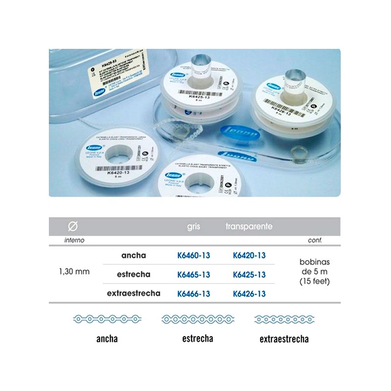 Cadeneta elástica diámetro interno 1,30 mm Leone - 5 metros