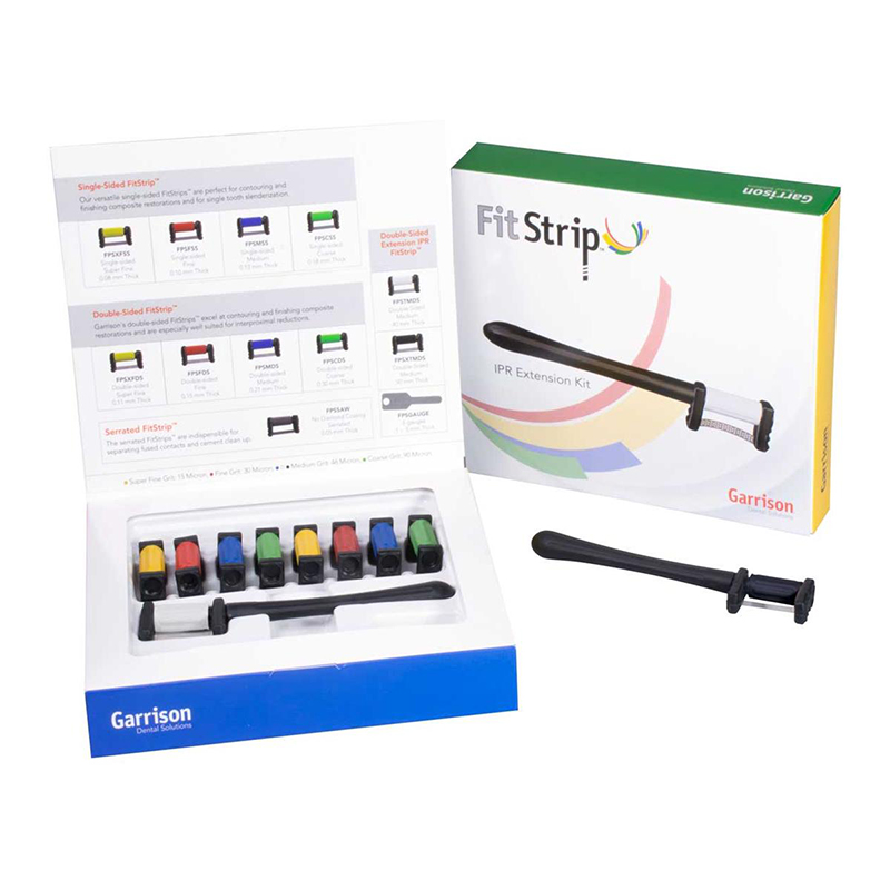 Limas FitStrip™ Universal Kit FPSK04  sistema contorneado y acabado interproximal Garrison - Contiene: 10 tiras (1 de una cara y 1 de doble cara por cada granulación–5 tamaños de grano) 2 mango