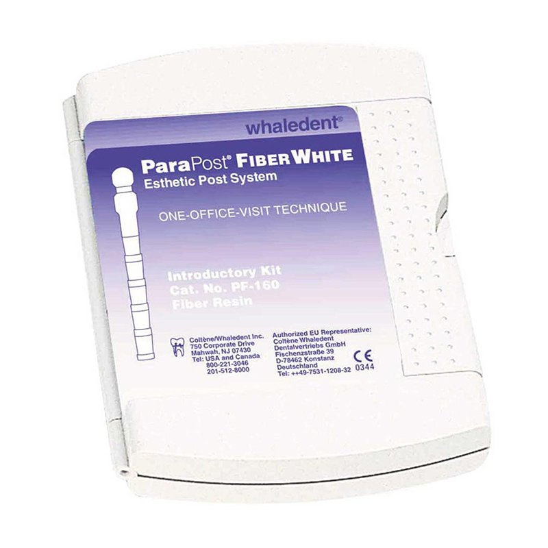 Para Post Fiber White Kit PF-160 Whaledent - 10 pernos, 4 taladros y 1 atornillador universal.