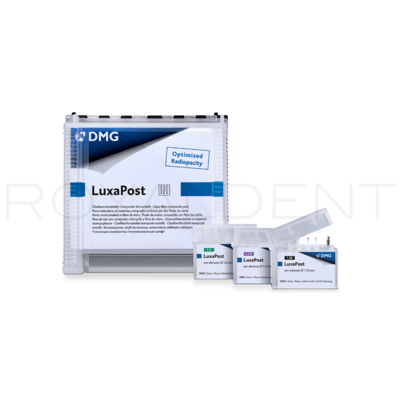 LuxaPost PS Intro  DMG -  5 postes y 1 fresa Ø 1'25 mm, 5 postes y 1 fresa Ø 1'375 mm, 5 postes y 1 fresa Ø 1'5 mm y 30 marcadores de profundidad 