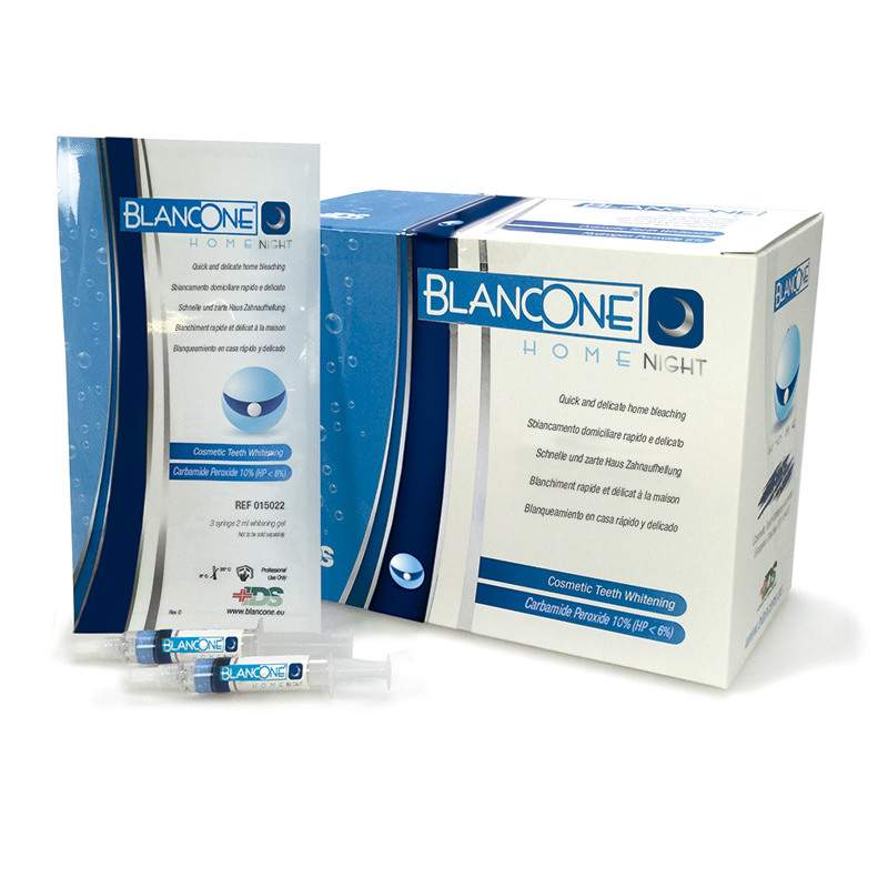 BLANCONE HOME NIGHT   Peróxido de carbamida 10% - 5004 Inibsa - Contiene 8 tratamientos -  1 jeringa 0,75 ml gel blanqueador + 1 jeringa 0,25 ml gel activador
