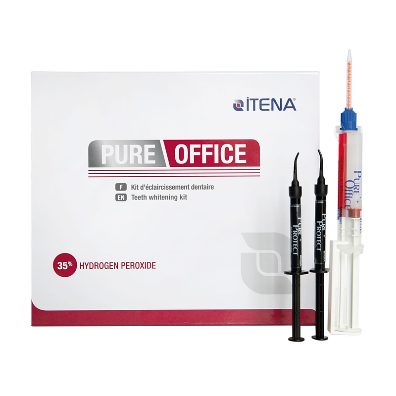 Pure Office kit PROF35-C1 Itena - 1 jeringa Pure Office 35% PH (5g) + 2 jeringas de barrera gingival (1,5g) + 2 puntas curvadas.