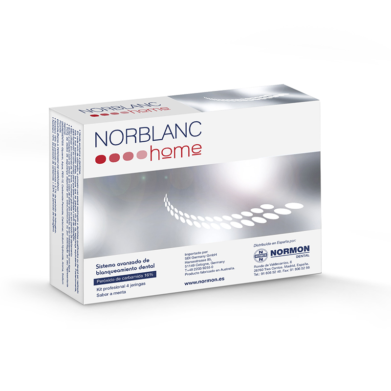 Norblanc Home 10% - 001823 Peróxido carbamida al 10% Laboratorios Normon - KIT 4 jeringas de 3 grs. + cánulas aplicadoras + Planchas de acetato + Porta férulas