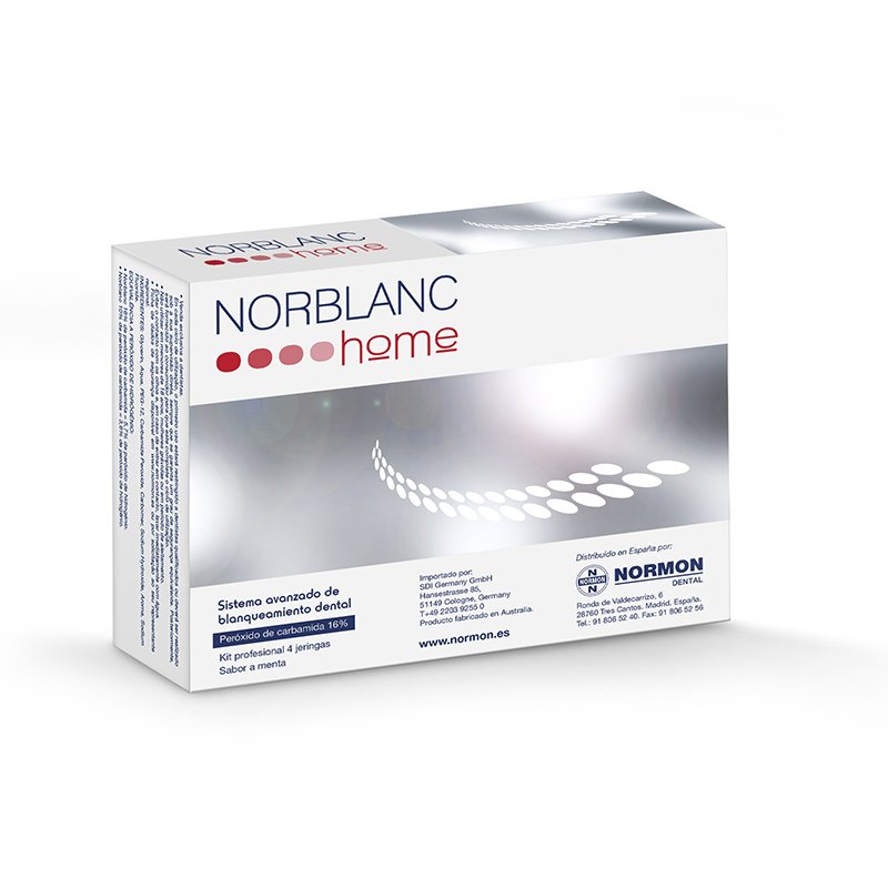 Norblanc Home 16% - 001830 Peróxido carbamida al 16% Laboratorios Normon - KIT 4 jeringas de 3 grs. + cánulas aplicadoras + Planchas de acetato + Porta férulas
