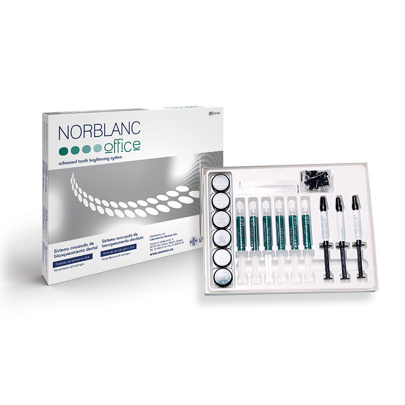 Norblanc Office - 001854 Peróxido hidrógeno al 35% Laboratorios Normon - Kit para 3 pacientes- 6 frascos de polvo x 0,3 g + 6 jeringas x 2 ml + 3 jeringas de barrera gingiva