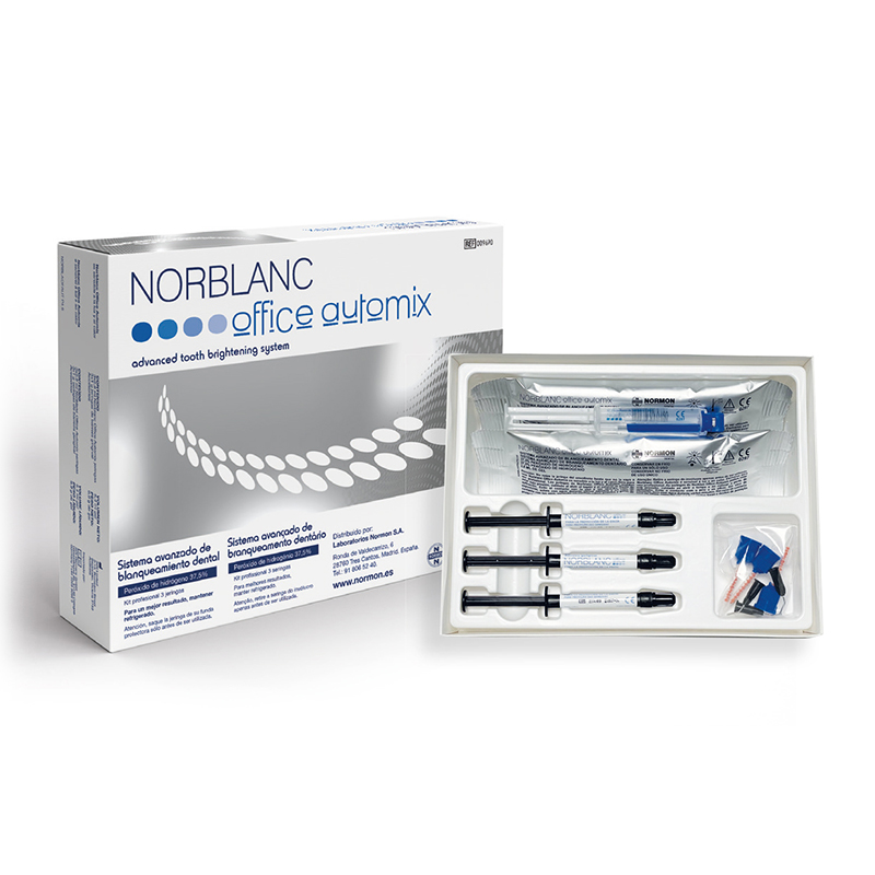 Norblanc Office Automix - 009690 Peróxido hidrógeno al 35% Laboratorios Normon - Kit de 3 pacientes - 3 jeringas x 2,8 ml + 3 jeringas de barrera gingival x 1 g + Accesorios