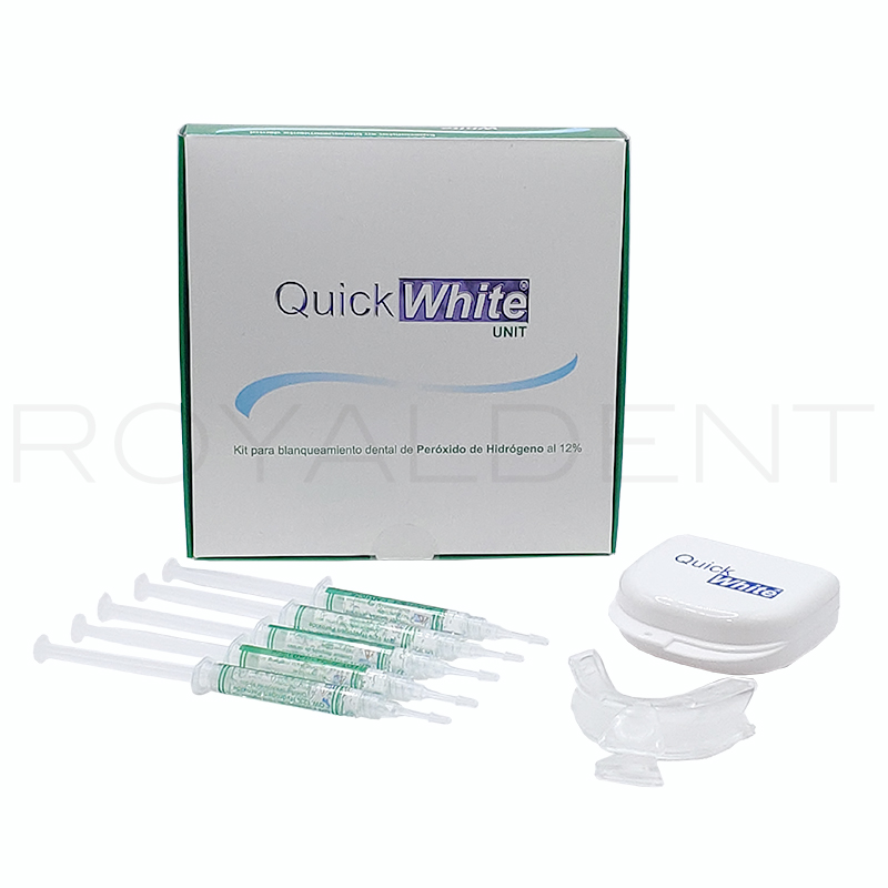 Blanqueamiento  6%PH,10% 12% 30% Peróxido de hidrógeno QUICK WHITE HOME Quick White - Contiene: 5 jeringas de 3 ml + 1 caja portaférulas + 1 juego de férulas termoconformables + instrucciones