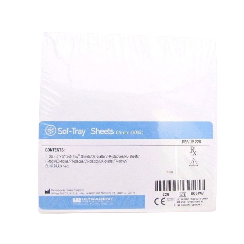 Planchas Sof-Tray Regular - UP226 Ultradent - 25 láminas Tray - 0,9 mm - 127 x 127 mm