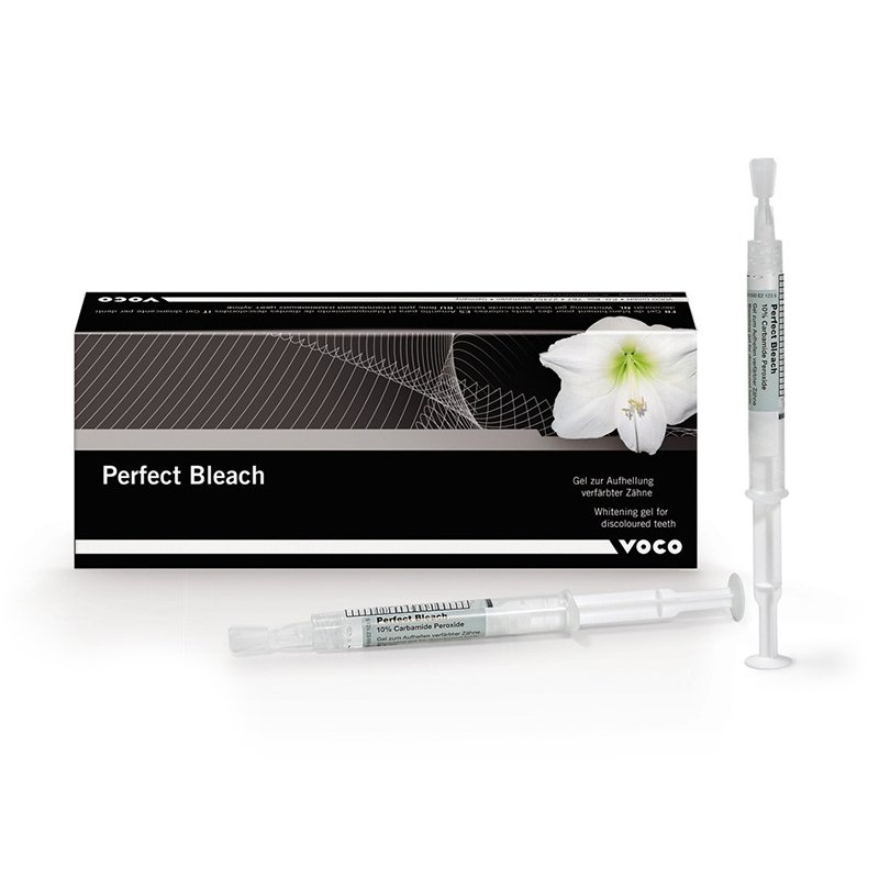 Perfect Bleach office Peróxido de Hidrógeno al 35% KIt Voco - 2 jeringas de 4 ml. + 2 x 2 g LC Dam + cánulas de mezcla tipo 14 + 15 pntas aplicación tipo 1 + cánu