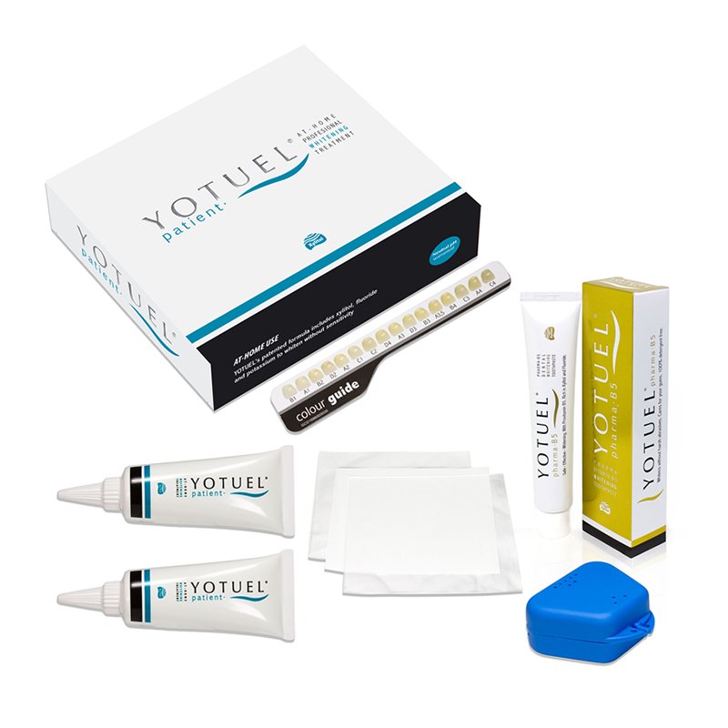 YOTUEL Patient 10% Peróxido de Carbamida YOTUEL -  4 jeringas de 2,5 ml, 2 planchas de resina, caja portaférulas y Youtel dentífrico.