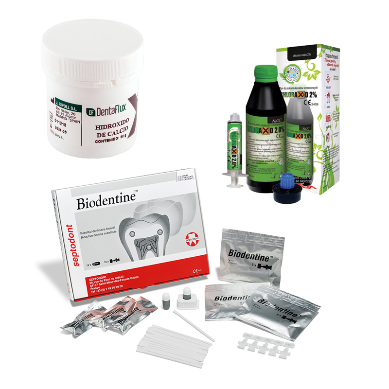 Kit terapia pulpar Royal Dent - Incluye: Biodentine 5 cápsulas, Clorhexidina 2%  y Hidróxido de calcio puro en polvo