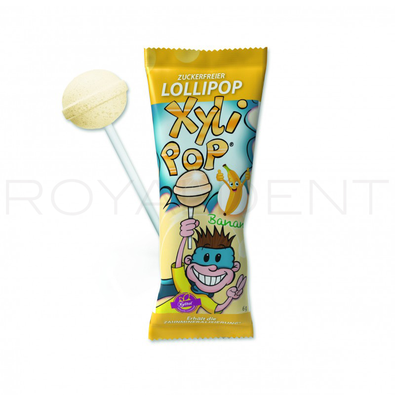 Caramelo de palo Xylipop Lolli Banana Hager & werker - 50 unidad de 6 grs