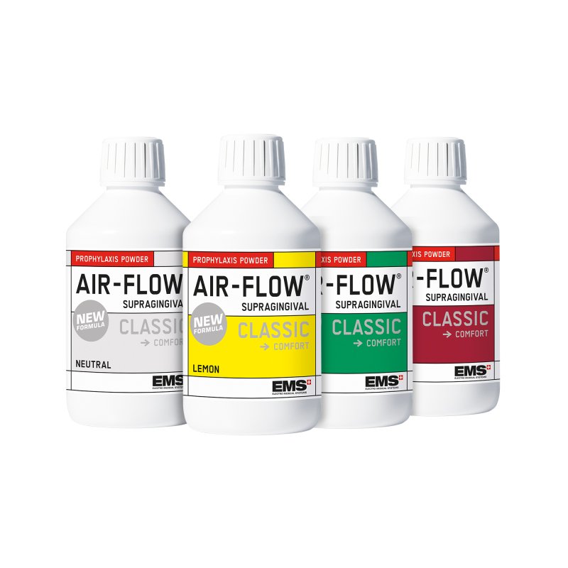 Bicarbonato dental Air-Flow Tutti Frutti EMS - 4 botes de 300 grs. en sabores surtido.