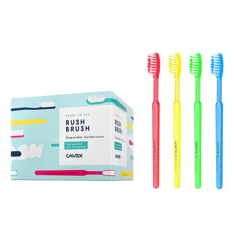 Cepillos de dientes manual con gel RUSH BRUSH Cavex - 1 Caja de 100 unidades