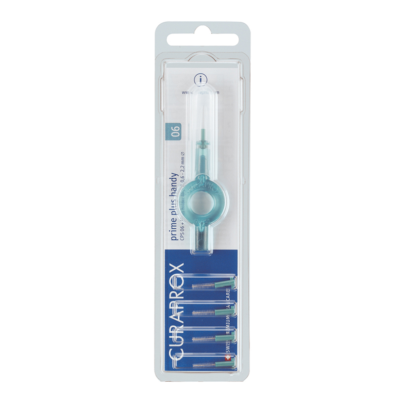 Cepillos interdentales Prime plus handy CPS 0.6 2.2mm Curaprox - 5 cepillos interdentales CPS 06 prime + 1 mango Accesibilidad: 0,6 mm / Efectividad: 2,2 mm