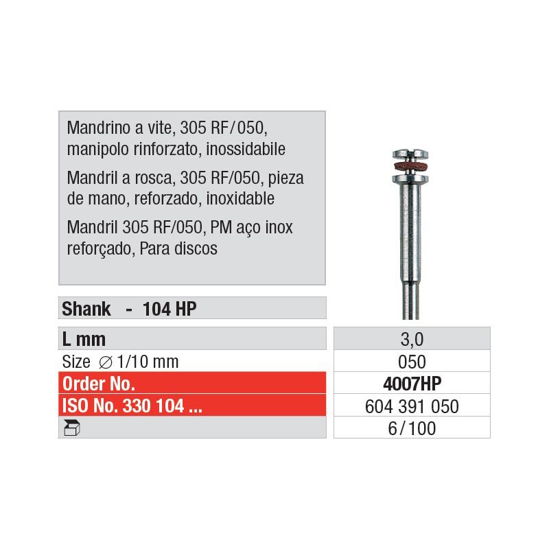 Mandriles Rosca 305 diámetro 0,50 4007HP Edenta - Caja de 6 unidades