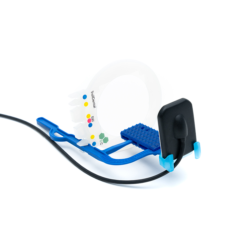 Reposicion TrollByte Kimera kit Azul para periapical anterior y aleta de mordida vertical. Directa - 3 brazos + 1 anillo posicionador con un codigo color + 1 bloque de mordida.