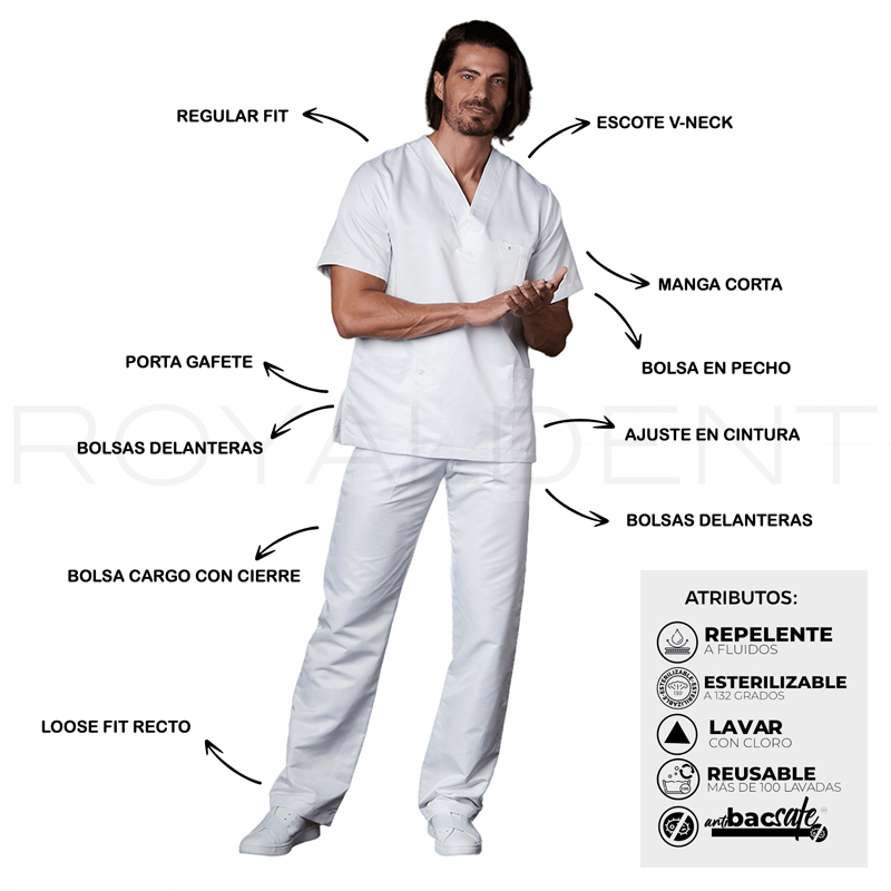 Pijama Sanitario Dr House Caballero Win Antibacterial Multiverse color blanco Royal Dent - Casaca más Pantalón