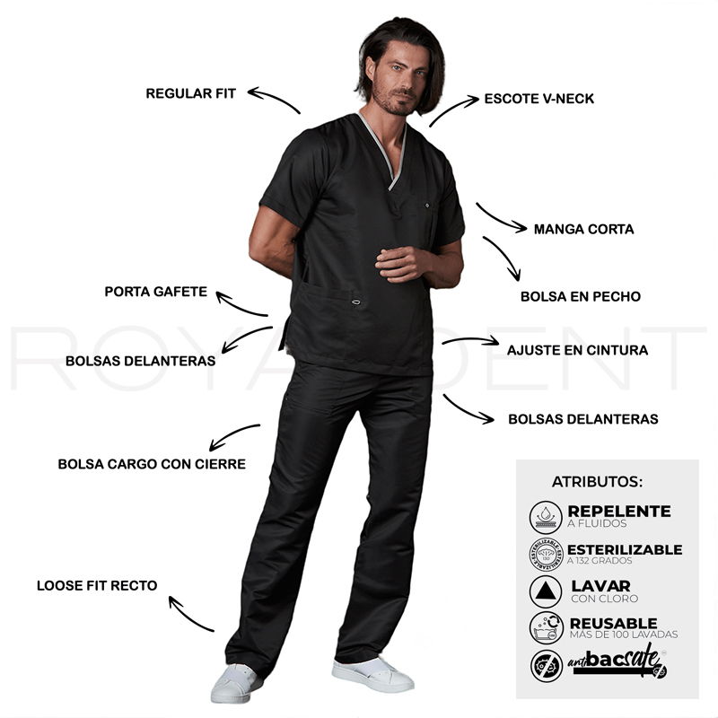 Pijama Sanitario Dr House Caballero Win Antibacterial Multiverse color Negro Royal Dent - 