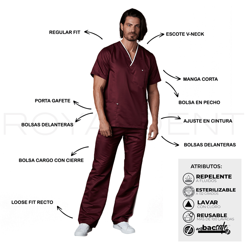 Pijama Sanitario Dr House Caballero Win Antibacterial Multiverse color Vino Royal Dent - 