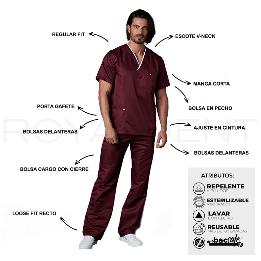 Pijama Sanitario Dr House Caballero Win Antibacterial Multiverse color Vino Royal Dent - 