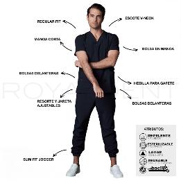 Pijama Sanitario Performance Caballero Square Antibacterial Multiverse color Azul Marino Royal Dent - 