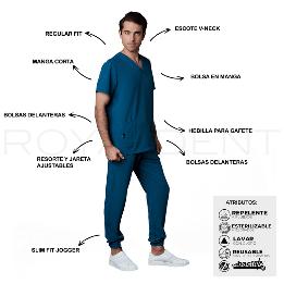 Pijama Sanitario Performance Caballero Square Antibacterial Multiverse color Teal Royal Dent - 