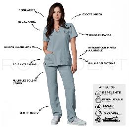 Pijama sanitario Catherine Dama Square Antibacterial Multiverse color Plata Royal Dent - Casaca más Pantalón
