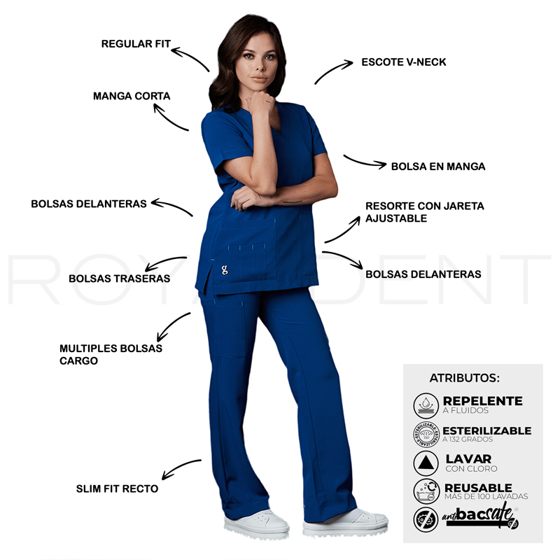 Pijama sanitario Catherine Dama Square Antibacterial Multiverse color Rey Royal Dent - Casaca más Pantalón