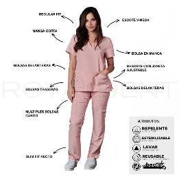 Pijama sanitario Catherine Dama Square Antibacterial Multiverse color Rosa Royal Dent - Casaca más Pantalón