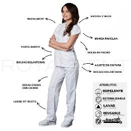 Pijama sanitario Dra Quinn Dama Win Antibacterial Multiverse color Blanco Royal Dent - Casaca más Pantalón