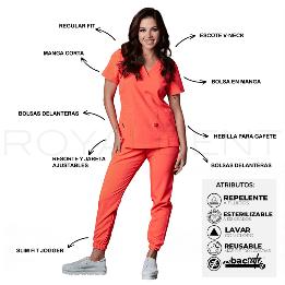 Pijama sanitario Performance Dama Square Antibacterial Multiverse color Fresa Royal Dent - Casaca más Pantalón