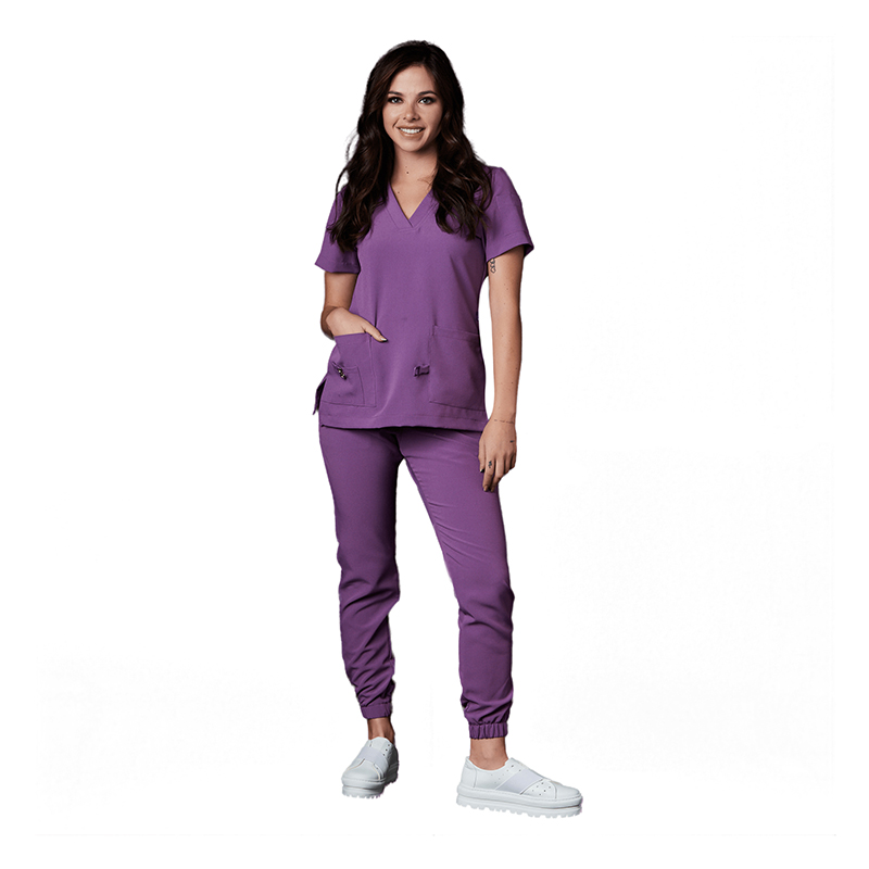 Pijama sanitario Performance Dama Square Antibacterial Multiverse color Morado Royal Dent - Casaca más Pantalón