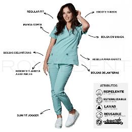 Pijama sanitario Performance Dama Square Antibacterial Multiverse color Sage Royal Dent - Casaca más Pantalón